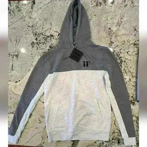 11 Degrees (UK) Charcoal/Snow Marl Pullover Hoodie Hooded Sweatshirt Size M